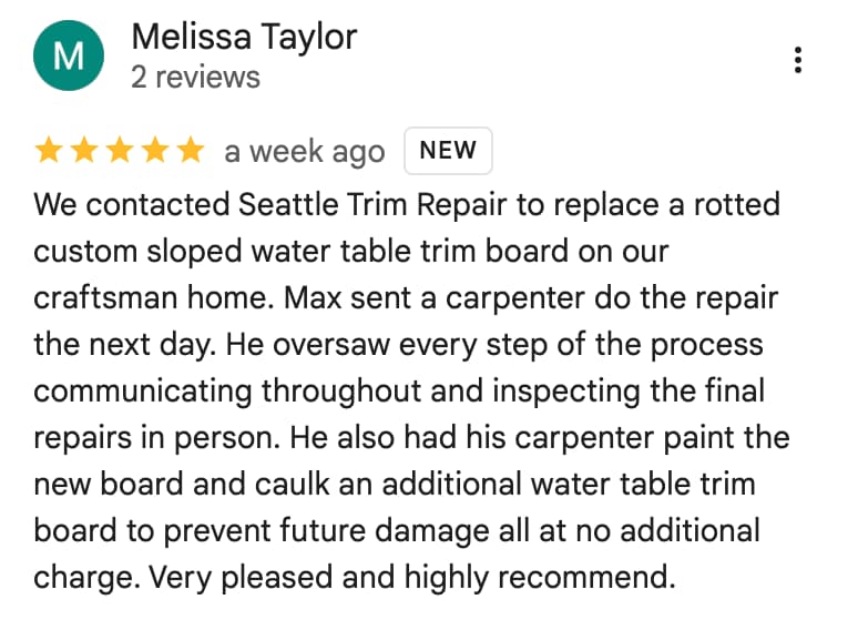 Google review screenshot for Seattle Trim Repair