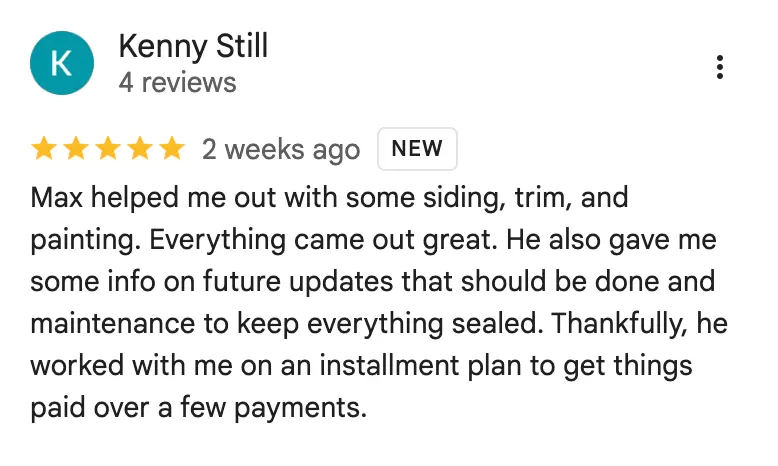Screenshot of a Google review left on our Google Business Profile (9 of 23)