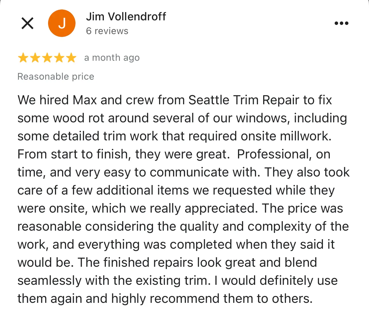 Screenshot of a Google review left on our Google Business Profile (17 of 23)