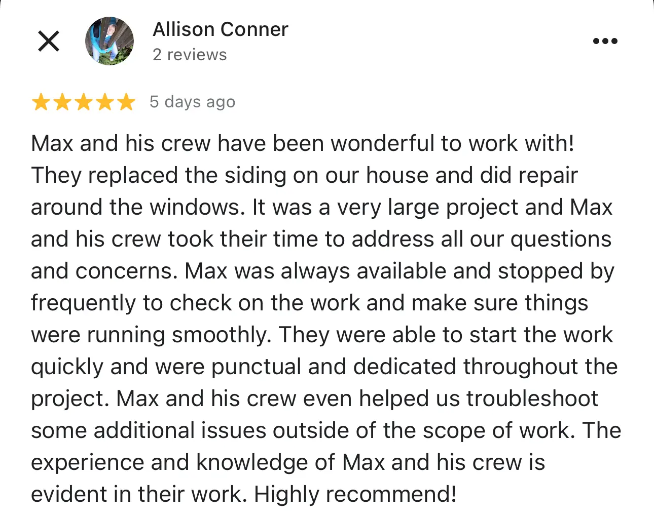 Screenshot of a Google review left on our Google Business Profile (18 of 23)