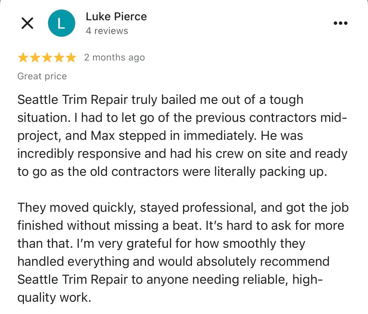 Screenshot of a Google review left on our Google Business Profile (20 of 23)